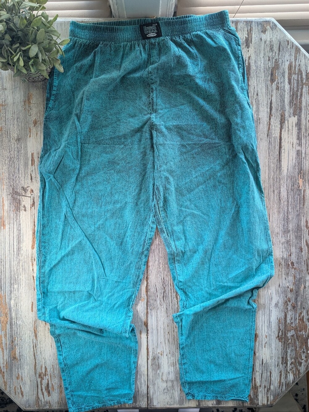 Vintage 90s EZZE WEAR Teal Cotton Pants Made in Canada Large - Picture 2 of 7